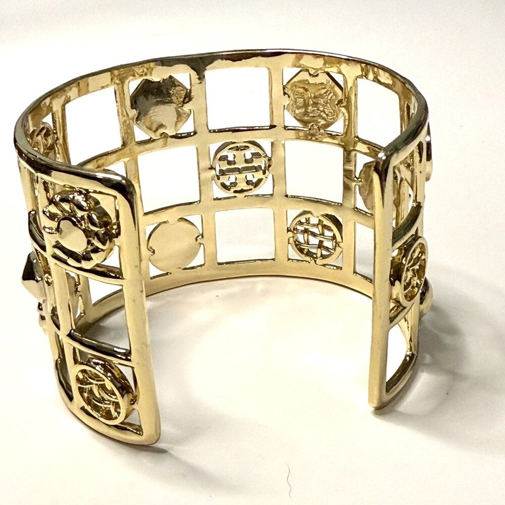 Gold Tone Wide Cuff Bracelet Open Design Egyptian Revival 6-7” Fashion Jewelry - Picture 10 of 12